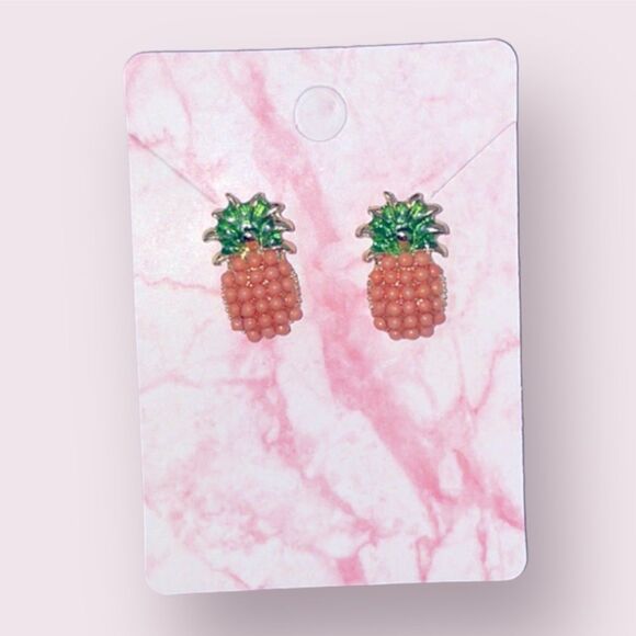Orange Coral Pineapple Post Studs Earrings - Picture 1 of 7